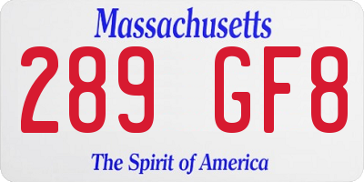 MA license plate 289GF8