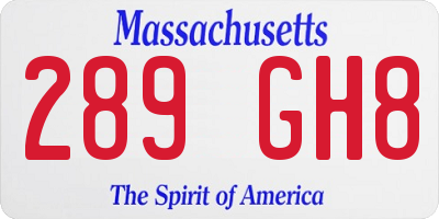 MA license plate 289GH8
