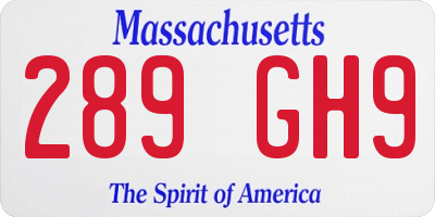 MA license plate 289GH9
