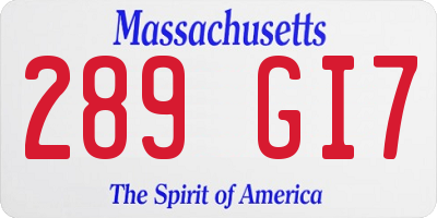 MA license plate 289GI7