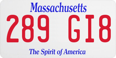 MA license plate 289GI8