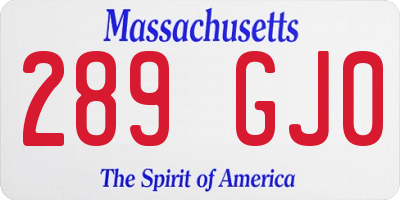 MA license plate 289GJ0