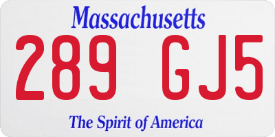 MA license plate 289GJ5