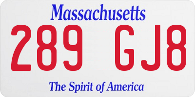 MA license plate 289GJ8