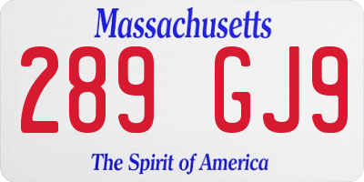 MA license plate 289GJ9
