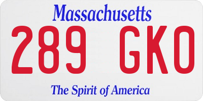 MA license plate 289GK0