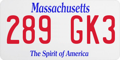MA license plate 289GK3