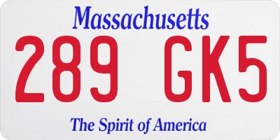 MA license plate 289GK5