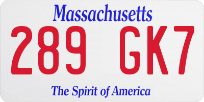 MA license plate 289GK7