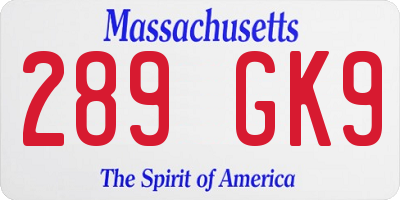 MA license plate 289GK9