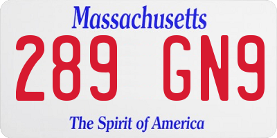 MA license plate 289GN9