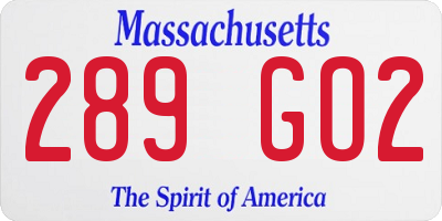 MA license plate 289GO2