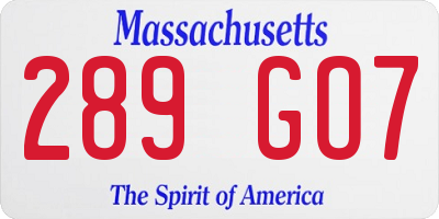 MA license plate 289GO7