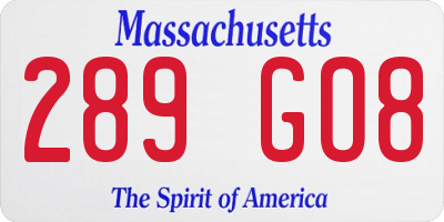 MA license plate 289GO8
