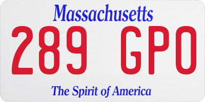 MA license plate 289GP0