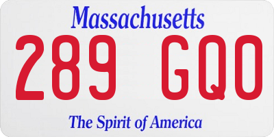 MA license plate 289GQ0