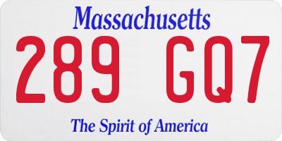 MA license plate 289GQ7