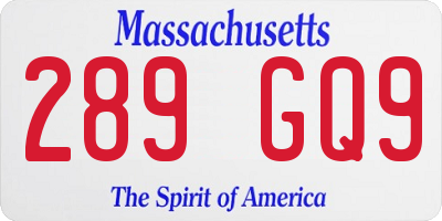 MA license plate 289GQ9