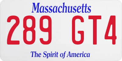 MA license plate 289GT4