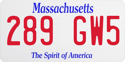 MA license plate 289GW5
