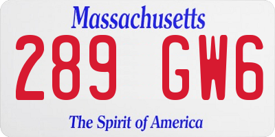 MA license plate 289GW6