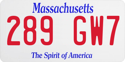 MA license plate 289GW7