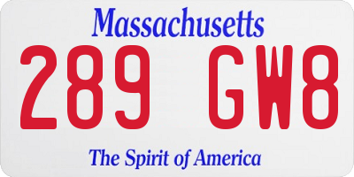 MA license plate 289GW8