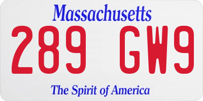 MA license plate 289GW9