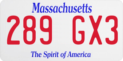 MA license plate 289GX3