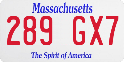 MA license plate 289GX7