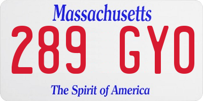 MA license plate 289GY0