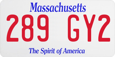 MA license plate 289GY2