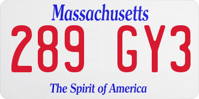 MA license plate 289GY3