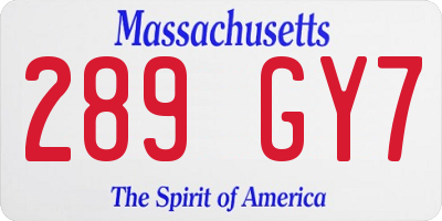 MA license plate 289GY7