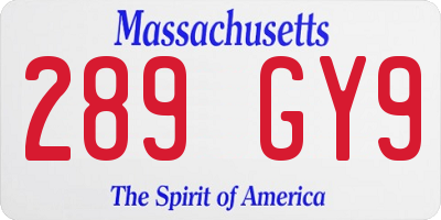 MA license plate 289GY9