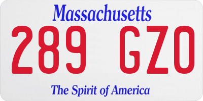MA license plate 289GZ0