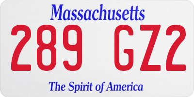 MA license plate 289GZ2