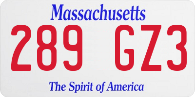 MA license plate 289GZ3