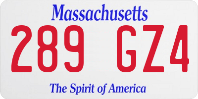 MA license plate 289GZ4