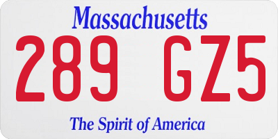 MA license plate 289GZ5