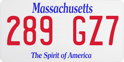 MA license plate 289GZ7