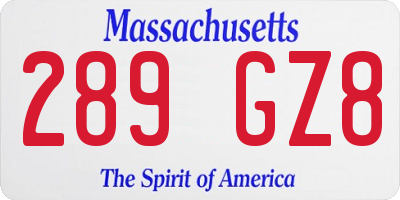 MA license plate 289GZ8