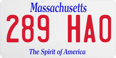 MA license plate 289HA0