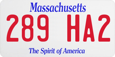 MA license plate 289HA2