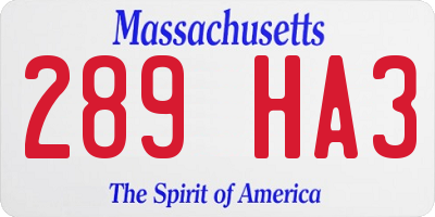 MA license plate 289HA3