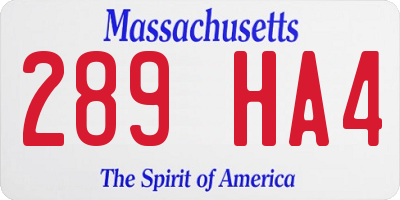 MA license plate 289HA4