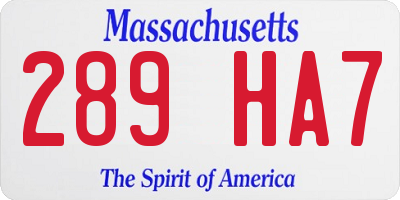 MA license plate 289HA7