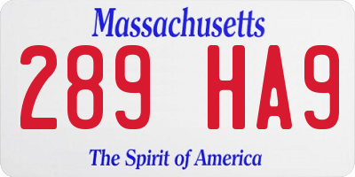 MA license plate 289HA9