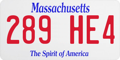 MA license plate 289HE4