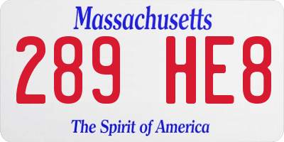 MA license plate 289HE8
